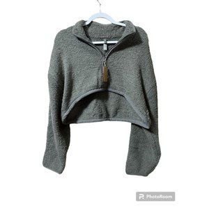 Skims Cropped Sweatshirt Smoke Gray Size L/XL Kim Kardashian Teddy Plush NWT